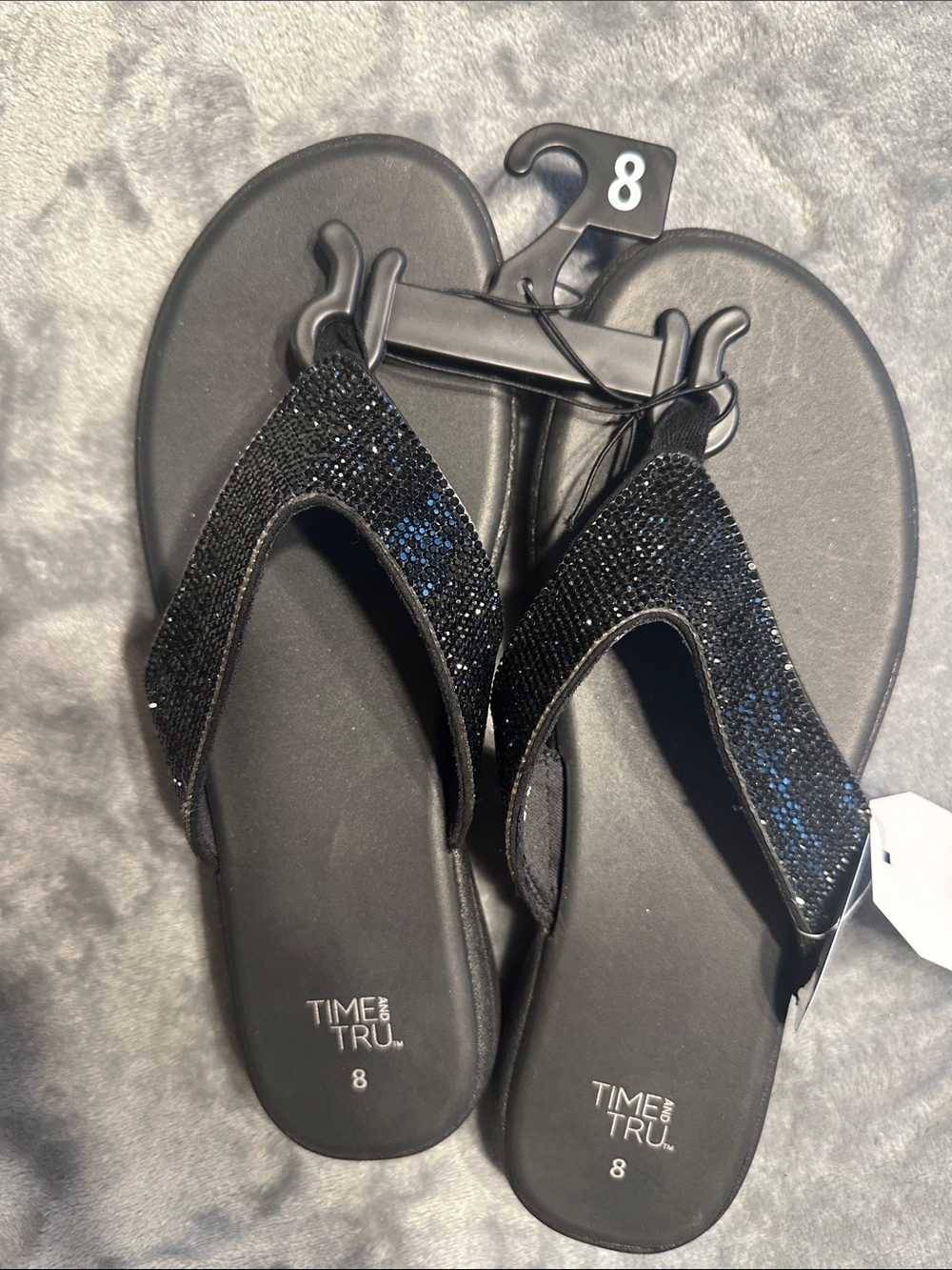 NWTS Time and Tru Black Sparkle Thong Sandals Sz 8 - Picture 6 of 10